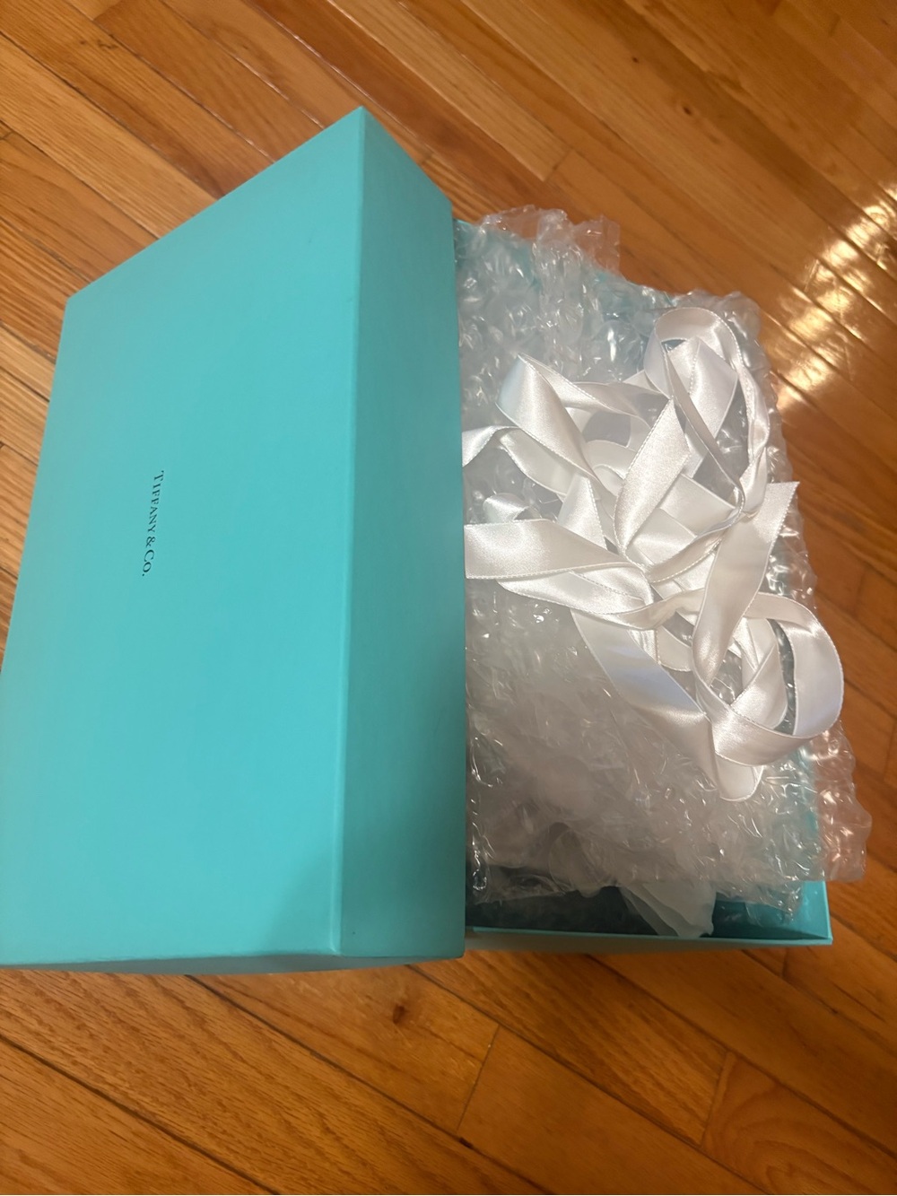 Tiffany & Co. Large Gift Box with White Satin Ribbon & Tissue Paper